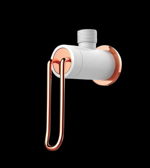 Matt White + Rose Gold Brass Angle Valve with Brass Flange – Aquant India